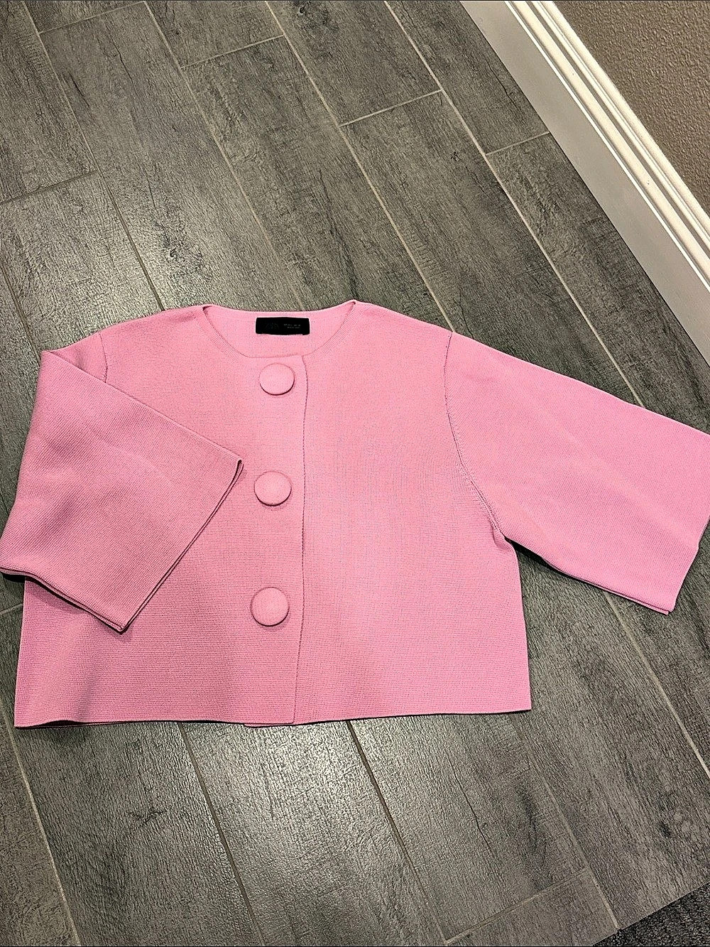 Zara Covered Button Cardigan Pink Knit Cropped Jacket Size Medium